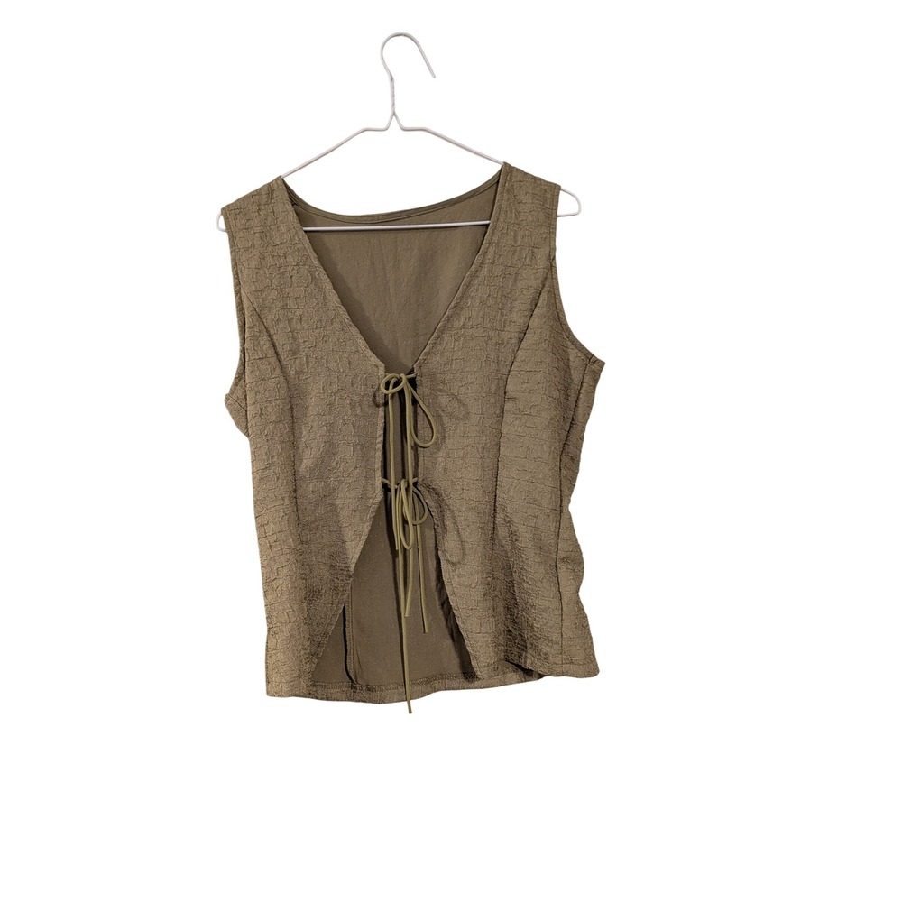 Musera Vest Top Womens Size S Olive Green Tie Front Fairycore Cottagecore